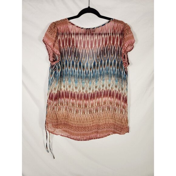 A.N.A. Womens Print Blouson Top Y2K Career Old Money Sheer US/L - Picture 3 of 3